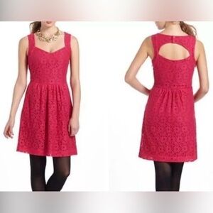 Deletta for Anthropologie Pink Eyelet Lace Keyhole Back Dress with pockets - L